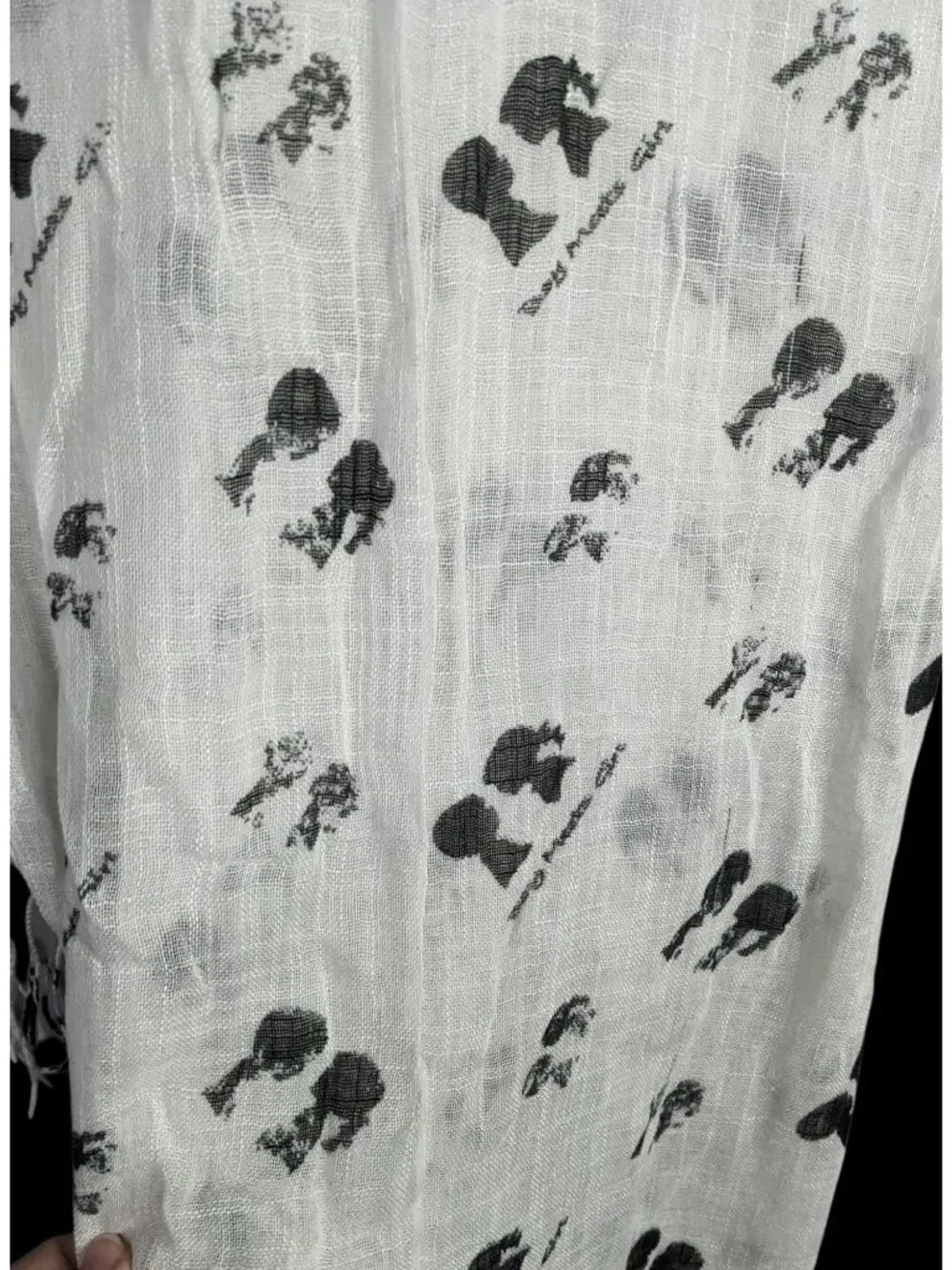 Boy Meets Girl Lightweight White Scarf With Black Silhouette Print & Fringe - Picture 4 of 8